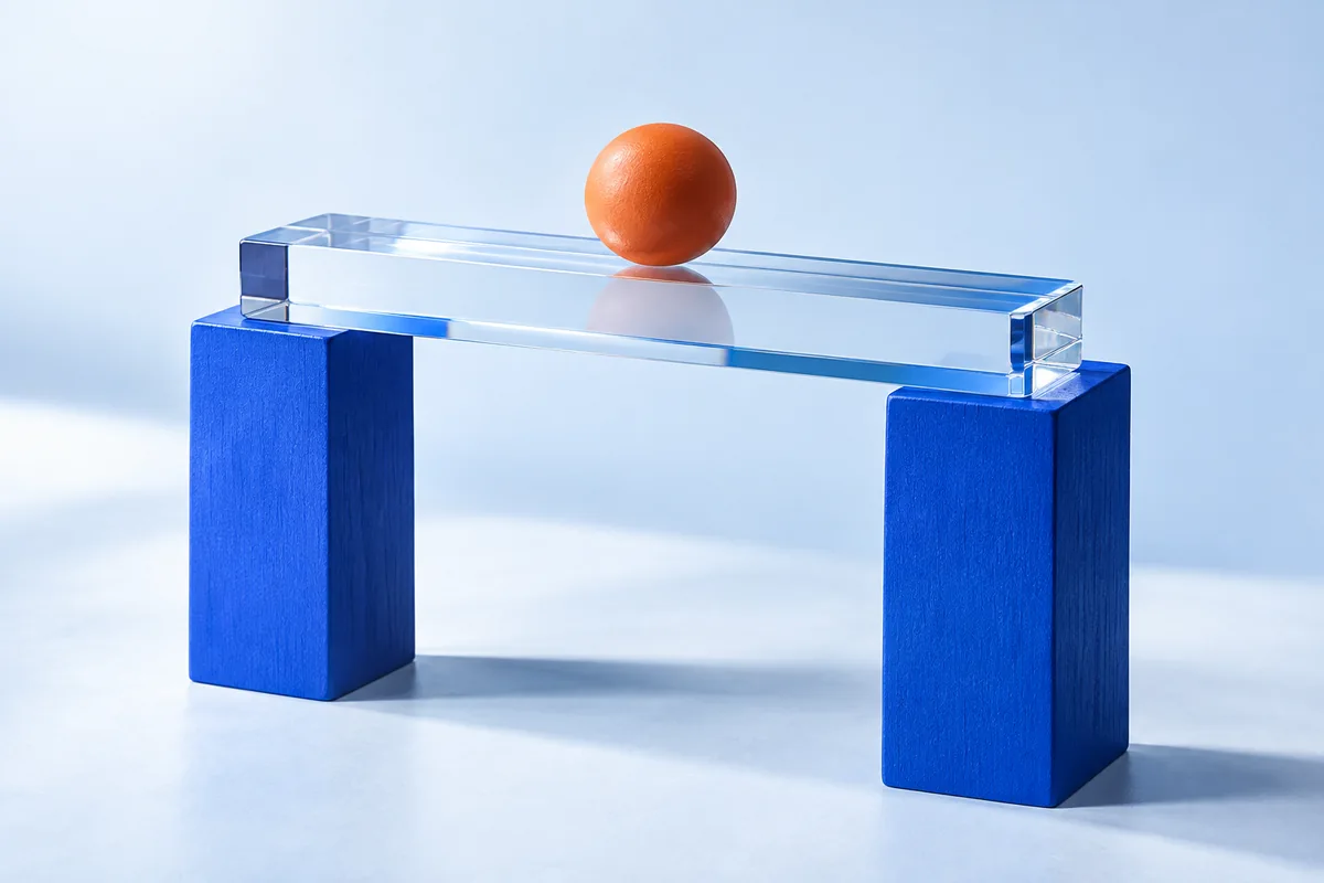 Two columns supporting a beam and a sphere. AI-created editorial illustration.