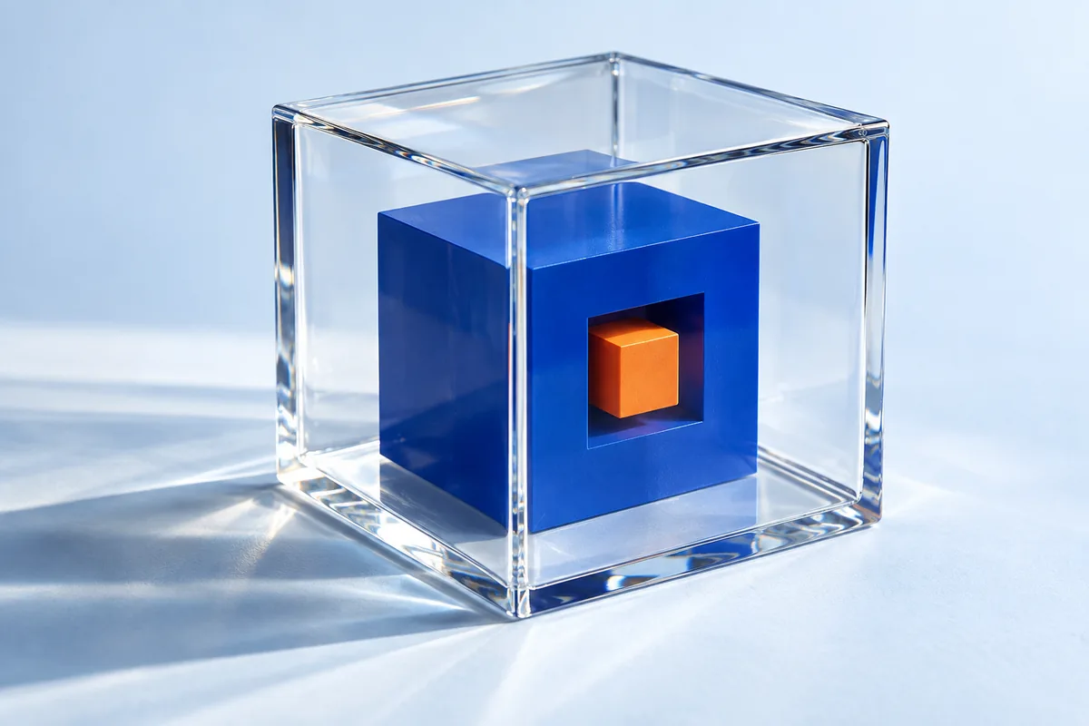 Three cubes nested inside one another. AI-created editorial illustration.