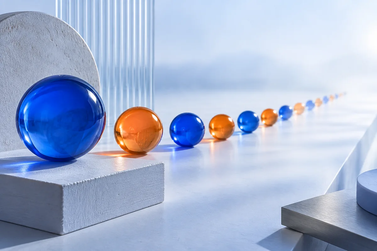 A sequence of beads extending towards an open space. AI-created editorial illustration.