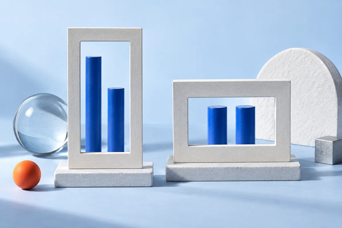 Identical rods seen through differently cropped frames. AI-created editorial illustration.